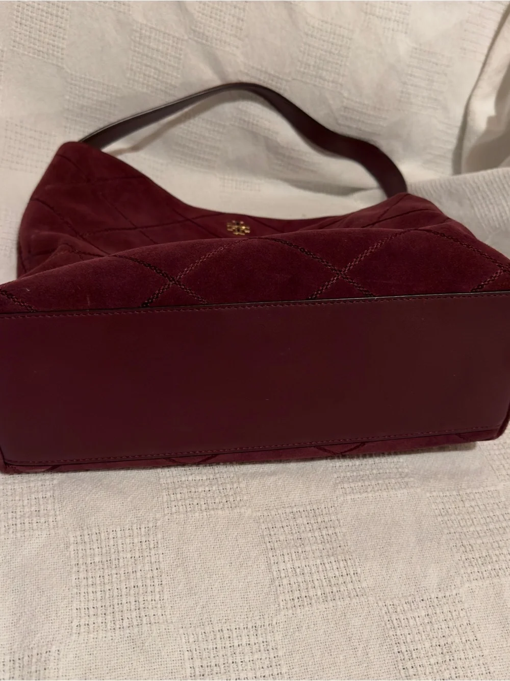 Tory Burch Burgundy Freida Quilted Shoulder Bag with Gold Logo